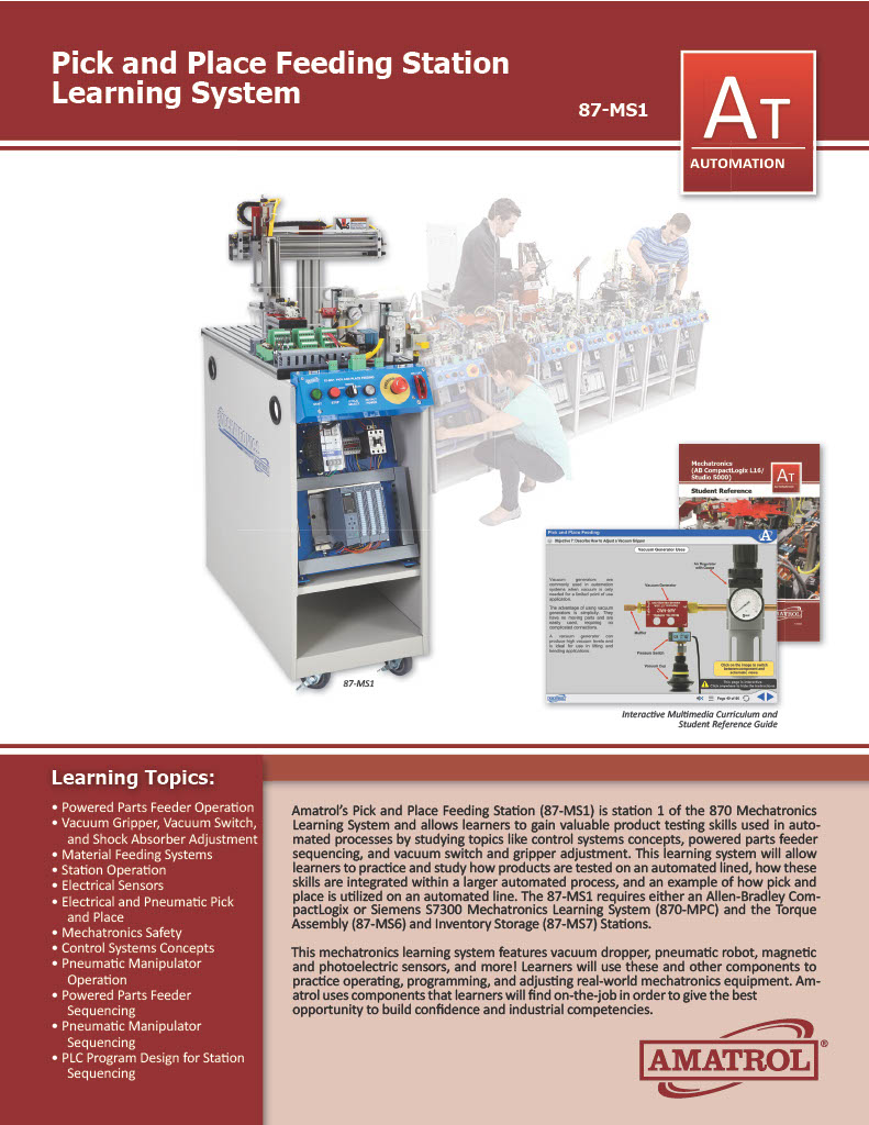 Amatrol Mechatronics Pick and Place Feeding 87-MS1