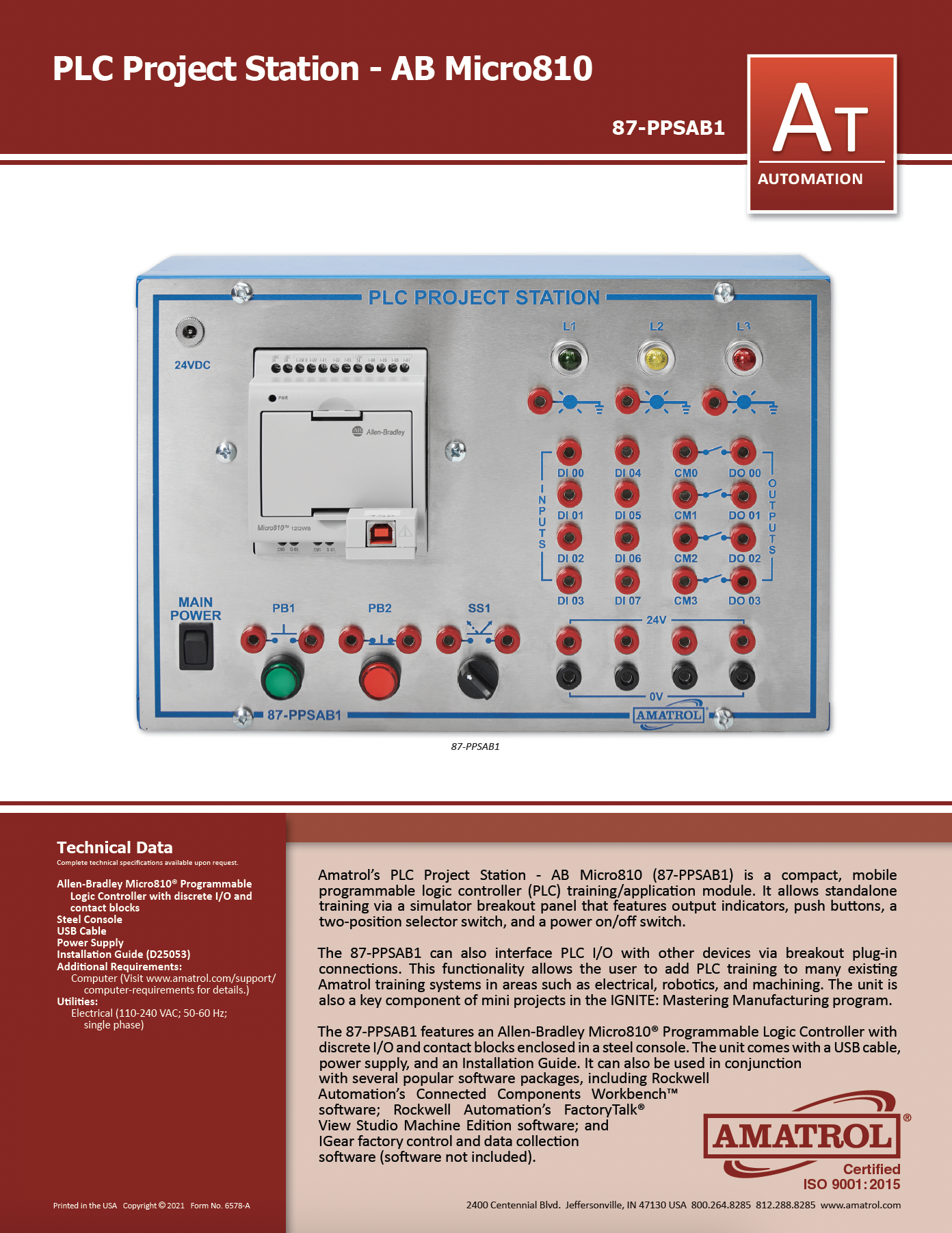 Amatrol PLC Project Station - AB Micro810 87-PPSAB1