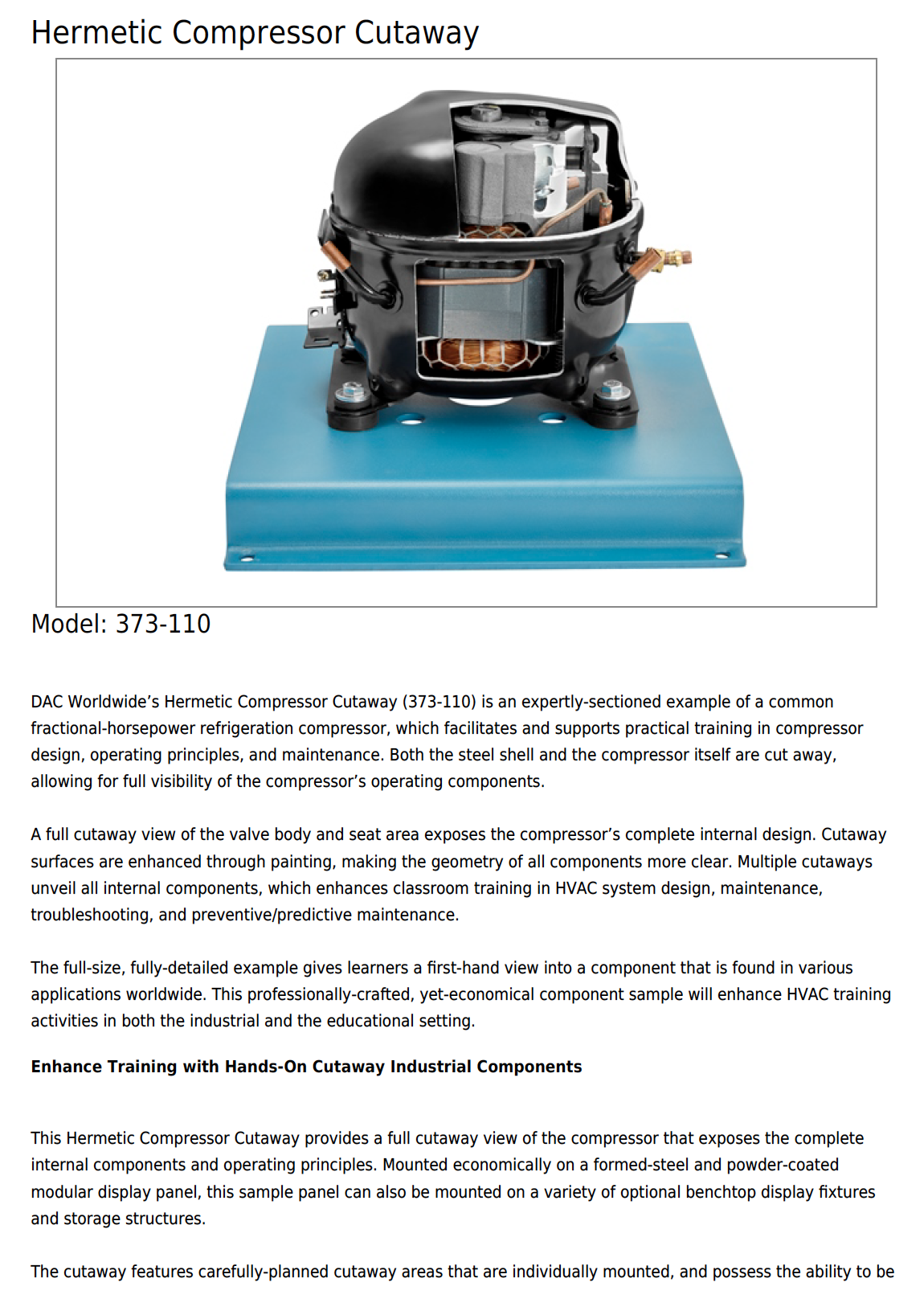 DAC Cutaway HVAC Trainers