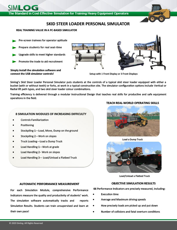 Simlog Skid Steer Loader Personal Simulator Brochure